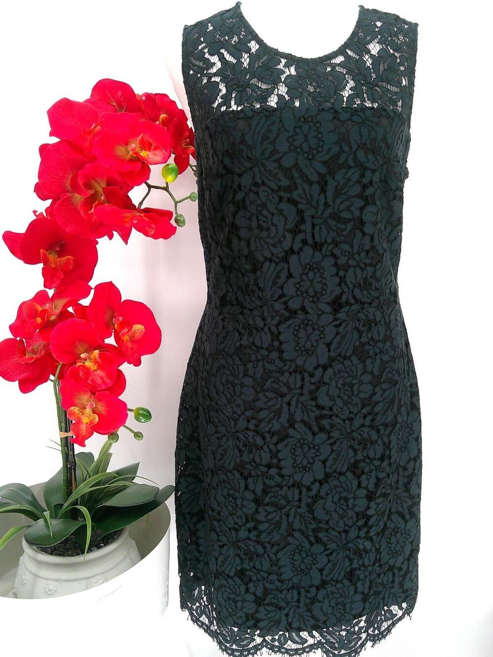 Banana Republic Womens Navy Blue Black Classic Lace Overlay Sheath Dress Size 6